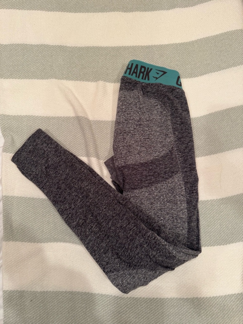 Gymshark Charcoal Grey Seamless Leggings with Teal Waistband